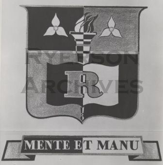 "With Mind and Hand", original Ryerson motto found on the crest in the 1950s (from Coat-of-Arms – Ryerson doc. file)