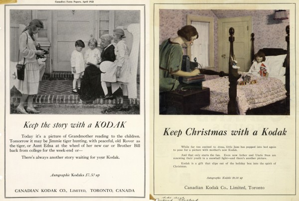 "Keep Christmas with a Kodak!" 1922 advertisements from the Canadian Kodak Corporate Archive and Heritage Collection, Toronto Metropolitan University Library and Archives, accession number 2005.001.1.1.
