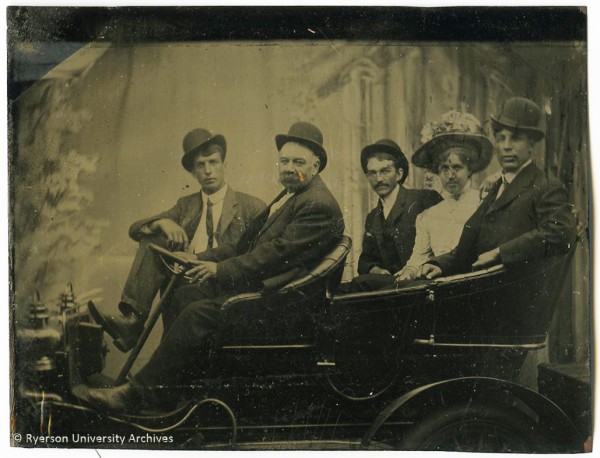 Figure 2: 2008.001.1821. Unknown, [Group portrait with a car], tintype [ca. 1905], 8.5 x 6.5 cm.