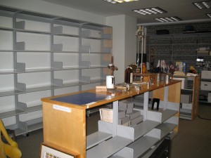 Empty shelving in Special Collections